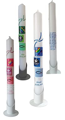 Taufkerze/Kommunionkerze,Konfirmationskerze mit Symbolen-grün,blau,rot,rosa. Name,Datum**Junge Mädchen