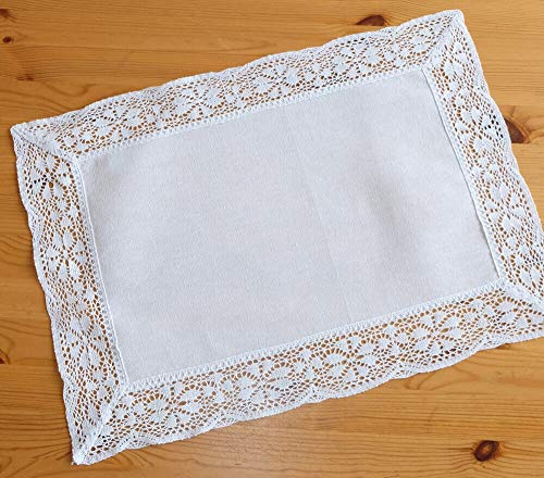 matches21 HOME & HOBBY Tischdeckchen JANA 35 x 50 cm weiß Elegante Häkelkante aus Spitze Mitteldecke Landhausstil Polyester