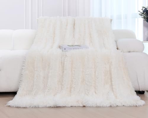 KANKAEU Manta de Pelo Blanco, Manta Suave y Esponjosa 130x160 cm, Manta para Sofá y Cama, Reversible, Lavable, Regalo Elegante
