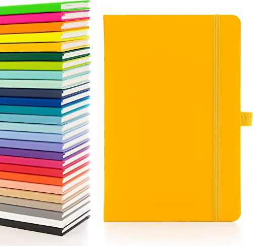 Notes London Eco A5 Notizbuch mit linierten Seiten, Stiftschlaufe, Band, Datumsmarkierungen und Papiertasche, mittleres gebundenes Tagebuch, Notizbuch, nachhaltig angebautes Papier (gelb)