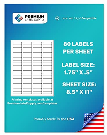 Premium Label Supply White Sticker Return Address Labels – 1.75 x .5 – Laser/Inkjet Compatible – (80 per Sheet), 25 Sheets – 2000 Total Adhesive Labels