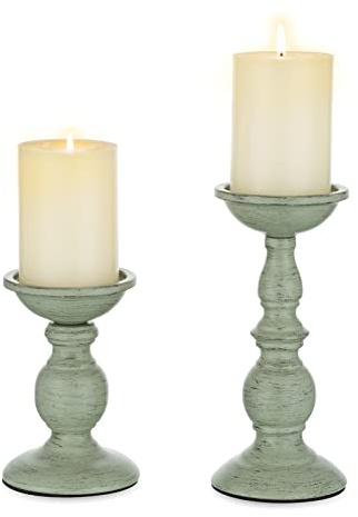 Sziqiqi Retro Iron Candle Holder Vintage Pillar Candles Holders for Table Centerpiece Wedding Birthday Candlelight Dinner Decorative Light Home Décor 2pcs