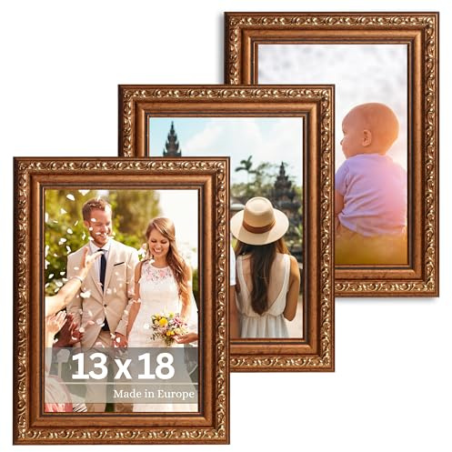 VictoR antik – konstnärlig fotoram Chagall i brunt guld – set om 3 i 13 x 18 cm dekorativ bildram vintage – lämplig för certifikat – bildram brun 13 x 18 – barock