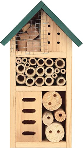 Wooden Insect Hotel - 26.5 * 15.7 * 9 CM - Natural Wood Insect House - Garden Shelter Bamboo Nesting Habitat for Bees Butterflies Ladybirds Insect Hotel for all Creatures Great New