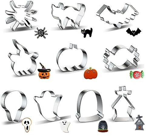 10 Piece Halloween Cookie Cutter Set,Halloween Ausstechform,Rostfreier Stahl Plätzchenausstecher,Für DIY-Werkzeuge zum Schneiden von Plätzchenteig