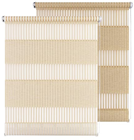 Rikmani Doppelrollo Fensterrollo DOX Duo-Rollo Klemmfixierung Zebrarollo Seitenzugrollo ohne Bohren, lichtdurchlässig und verdunkelnd 75x150 cm, Creme