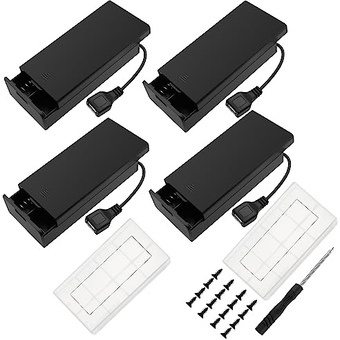 4 Stycken 18650 Batterihållare, KUOQIY 2 x 3.7V Batteri Förvaringslåda med USB Honkontakt & ON/OFF-omkopplare & Lock, med 2 Stycken Batteriförvaringslåda i Plast & Skruvmejslar & Skruvar