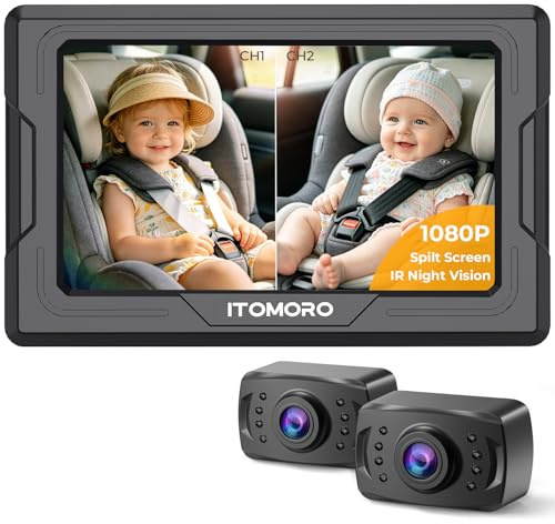 Itomoro Cámara de coche de bebé HD 1080P con pantalla de doble canal para bebé con 2 cámaras de visión nocturna IR, fácil de instalar, cámara de coche de 4.3 pulgadas para bebé con visión amplia