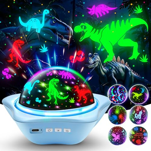 One Fire Dinosaur Toys for Boys Gifts, 6 Magical Scenes Dinosaur Light Projector for Boy Toys,360° Rotation Bedroom Lights for Boy Room Decor, Rechargeable Lamp for Bedroom, 3-7 Old Baby Gifts
