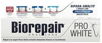 Biorepair, Dentifricio PROWHITE FILLER, Smalto Più Bianco e Liscio, Riempe le Micro-Imperfezioni Con Più MicroRepair, Formula Potenziata, Tecnologia Sbiancante PVP, Senza Fluoro e Parabeni, 75ml