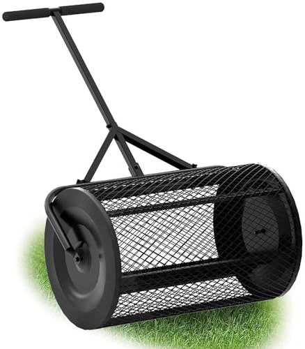 SACLMD Spargitore Compost per cesti a Maglie Metallica,spargitore di Muschio di Torba del Compost,spargitore di Letame antidust,Rullo di Muschio di Torba da Prato,Black-40 * 60cm