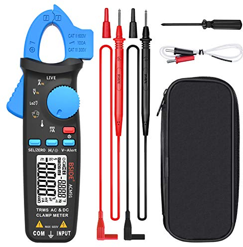 BSIDE ACM91 Pinza Amperimétrica AC DC 1mA Mini Pinza Fugas de Corriente TRMS 6000 Cuentas Multímetro Digital de Temperatura Ohm Capacidad Continuidad NCV LOZ Miliamperímetro para Coche Electricista