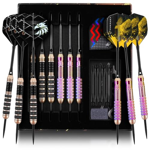 Turnart Darts Metallspitze Set - Professionelle Darts Messing Barrels Stahlspitze Darts 6 Stück 22/24 Gramm Darts Set (Bunt)