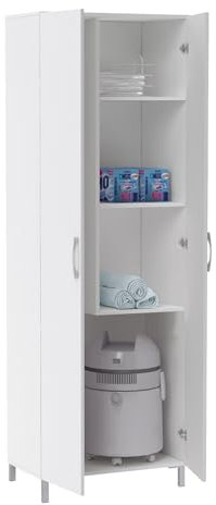 Buyqualia Armario Escobero Multiusos Dos Puertas, con Patas Color Blanco (Alto 190 / Ancho 72 / Fondo 41) Cm