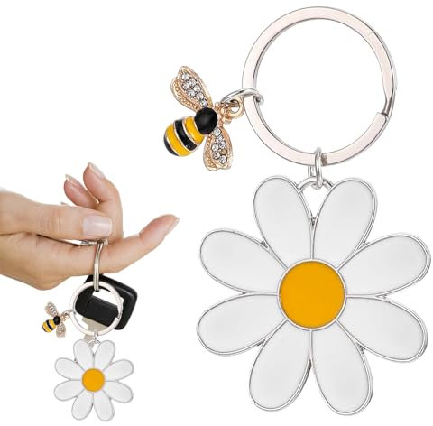 Gänseblümchen-Biene-Schlüsselanhänger, Süße Schlüsselanhänger für Damen, Tier-Schlüsselanhänger, Blumen-Schlüsselanhänger, Süße Biene Anhänger, Schlüsselring-Dekoration Geschenkidee für Taschenzubehör
