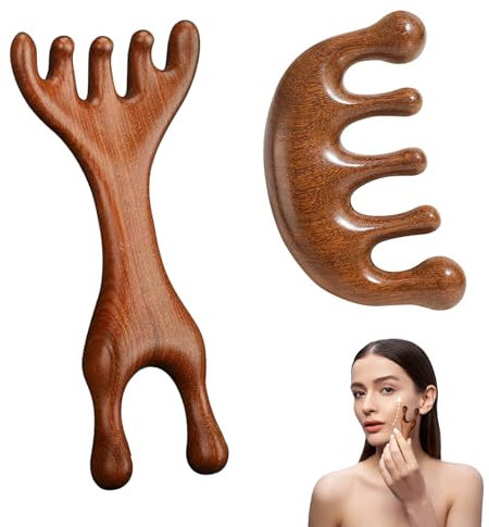 Holz Kopfhaut Massagebürste 2 Stück Kopfmassage Kamm Sauerstoffmassage Massagewerkzeug für entspannende Kopfhautpflege und Durchblutungsförderung ideal für Zuhause oder unterwegs