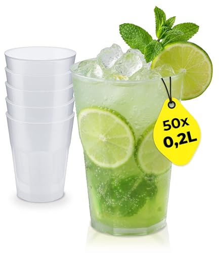 Silverkitchen 50 bicchieri da cocktail da 0,2 l, riutilizzabili, impilabili, lavabili in lavastoviglie, per cocktail e aperitivi, senza BPA, con tacchino, Made in Germany
