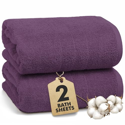 Bath Sheets - Extra Large Bathroom Sheet Set – 550 GSM Pack of 2 Jumbo Towels Dark Purple (90x180cm) – 100% Ring Spun Cotton Soft Quick Dry Large Bath Towels for Adults Hotel Spa Bathroom Use