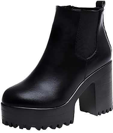 Generisch Bottes pour femmes, talon carré, semelle plateforme, cuissardes, talon épais, bottes, chaussures, bottines pour garçon 36, Noir , 39 EU