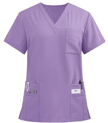 FTRGHNY Scrub Tops for Women UK Medical Uniforms & Scrubs Nurse Outfits for Women Tunic Medical Scrubs V Neck Short Sleeve Shirts Healthcare Work Wear Beauty Uniforms with Pockets