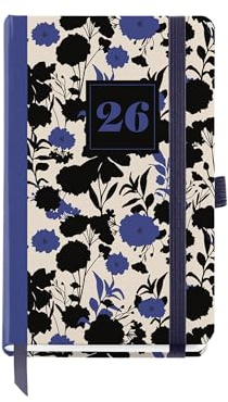 Miquelrius - Agenda 2026 semana vista, Formato pequeño (90 x 140 mm), Planificación semanal, Cubierta rígida cartón, Encuadernada, Cierre goma elástica, Papel 80 g/m², Español-EN-PT, Black&Blue