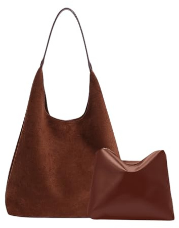 unisoul Wildleder Handtasche Damen Shopper mit Magnetverschluss, Tote Bag Groß Vintage Hobo Bag Schultertasche 2-teiliges Set für Arbeit, Schule, Einkauf