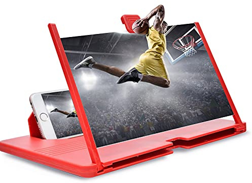 12 Inch Red smartphone screen magnifier Best Thin Foldable Mobile Phone Magnifying Screen for Movie Smartphone Cell Screen Amplifier Compatible All Smartphones 3D Magnifier