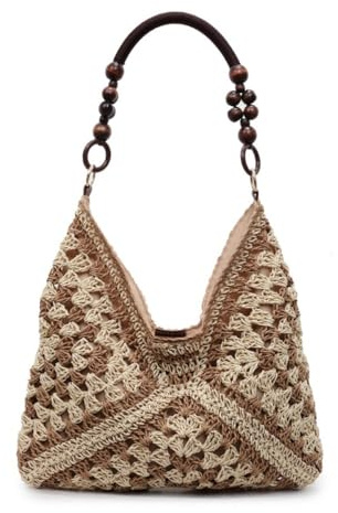 Bolso de mano tejido para mujer, bolso de hombro de paja de gran capacidad, bolso de playa de tejido sólido, bolso cruzado bohemio para vacaciones
