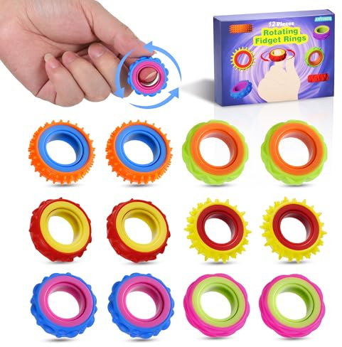 Kssvzz Fidget Toys Anti Stress,Lot de 12 Bague Silicone Anti Stress Enfant,Jouets Sensoriels pour Autisme et Tdah,Jouets Silencieux pour Concentration Soulager Anxiété Adultes et Enfants