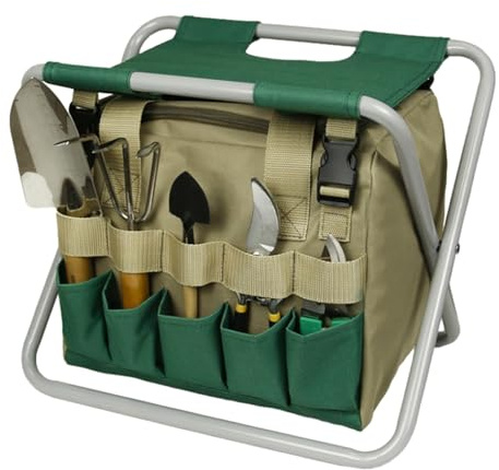 Sedia da giardino – Set di attrezzi portatile pieghevole | Sgabello da giardinaggio pieghevole – per attività all'aperto, escursionismo, campeggio, scavare, trapiantare