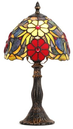 BARCELONA LED Tiffany Bordslampa ”Saura” Ø20cm – Vintage Klassisk Bordslampa i Glas med Färgat Glas i Art Nouveau och Industriell Stil – Retro Sänglampa E27 för Vardagsrum och Sovrum
