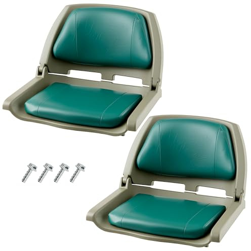 Garvee Lot de 2 Sièges de Bateau Pliants Ergonomiques à Dossier Bas, Rembourrage Épais, Revêtement PVC Résistant aux UV et aux Intempéries, Convient pour Pêche, Vedette et Croisière, Vert