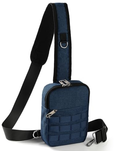 Tibroni Anti-stöld slingväska taktisk vattentät liten axelväska bröst crossbody bag bröstväska herr axelväska handväska med dragkedja lås och RFID-blockering (blå)