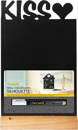 SECURIT - Lavagna Da Tavolo Silhouette Bacio - Per Pennarelli A Gesso Liquido - Per Caffè, Ristoranti, Negozi, Casa - Inserto Rimovibile - Base In Legno Laccato - 34,5x21x6cm - Pennarello Incluso