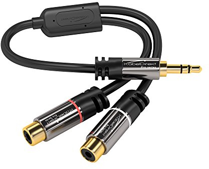 KabelDirekt – 0,2 m Adattatore Cavo (1 Connettore 3,5 mm Jack Maschio su 2 Connettori RCA Femmina, Coassiale Audio Stereo, cavi RCA da 3,5 mm)