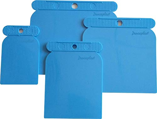 PACK X4 UD Juego de 4 ESPATULAS CARROCERO de PLASTICO flexibles de alta calidad con refuerzo superior. DURCAPLAST. Ideal para masillas plásticas para paredes, pladur, masillas de carrocero, etc