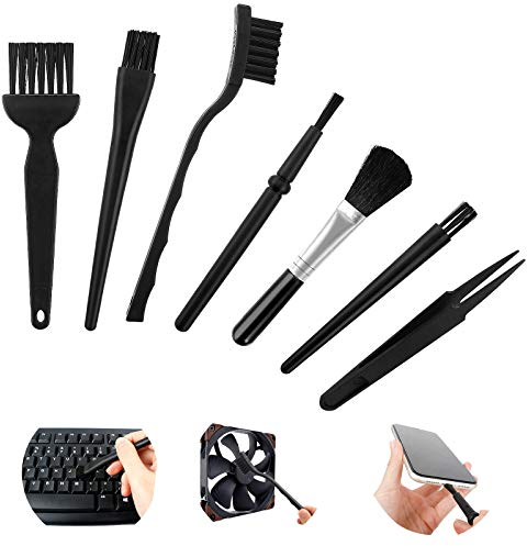 LuluDa Antistatisk ESD-borste 7 stycken nylon dator rengöringsset elektronik tangentbord antistatisk borste med plasthandtag för tangentbord laptop kretskort moderkort PC rengöringsborste set