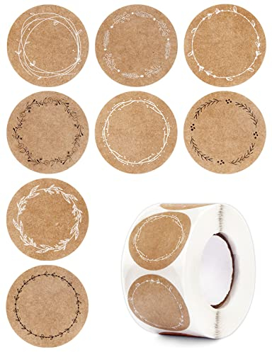 BETESSIN 500 Stücke Kraftpapier Geschenkaufkleber 4cm Rund Geschenksticker Selbstklebend Etiketten zum beschriften für Weihnachten Hochzeit Geburtstag Party