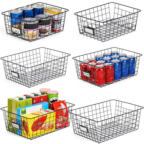 6 Pack Wire Baskets for Pantry Organization and Storage, Kitchen Organizer, 2 XXLarge & 2 XLarge & 2 Large