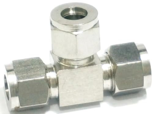 Adaptateur de tuyau d'arrosage compatible avec tube O/D 3-25 mm 3-25 mm 3 voies en T équivaut à 3 voies en acier inoxydable 304 Adaptateur de compression d'air pneumatique 58 bar (filetage : 1/2)