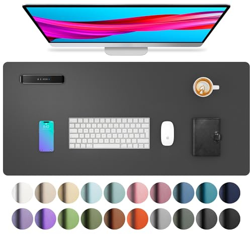 Aothia Schreibtischunterlage,Mauspad mit Leder und Rutchfeste Wildleder,Multifunktionales Office Mousepad Laptop Schreibunterlage,Tisch-Schutz Unterlage für Büro/Home(60x35cm,grau)