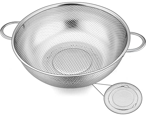 Herogo Sieb 22cm, Edelstahl Küchensieb Seiher mit Griff, Mikroperforiertes Nudelsieb Abtropfsieb für Ablaufen und Spülen Gemüse/Obst/Nudeln/Reis, Hochwertiges & Spülmaschinenfest