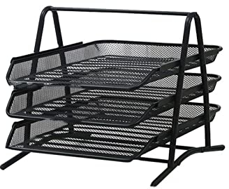 IXART Schreibtisch Organizer Mesh DREI-Tier-File-Tablett, Metall-Dateiregal, Bürozubehör Schreibtisch-Organizer, Desktop-Dokumentbrief-Tablett Aufbewahrungsbox, schwarz Ordnerregale/Stehsammler