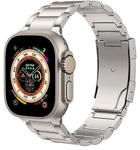 MoKo Bracelet en Titane Compatible avec Apple Watch Ultra2 49mm 46mm 45mm 44mm 42mm,Bracelet de Remplacement en Métal avec Boucle Déployante pour iWatch Ultra SE2 SE Series 10 9 8 7 6 5 4 3 2 1,Titane