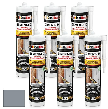 Isolbau Zement-Fix Express Lot de 6 cartouches de mortier de réparation pour joints et fissures en intérieur et en extérieur Gris béton 300 ml