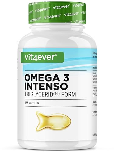 Premium Omega 3 mit 80% Omega-3-Fettsäuren - 365 Kapseln - 1000 mg Fischöl pro Kapsel mit EPA & DHA - Triglycerid-Form - Aufwendig gereinigt aus nachhaltigem Fischfang