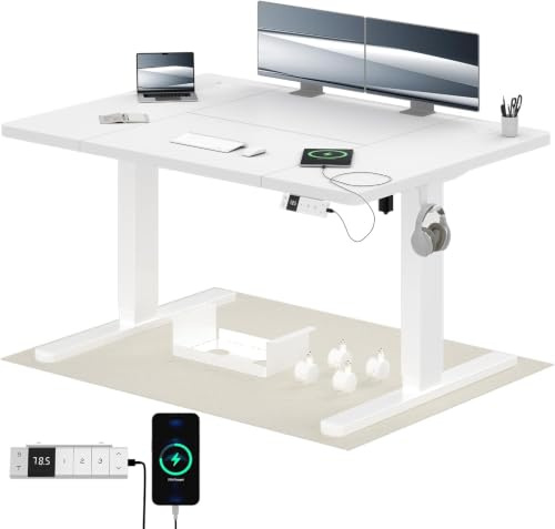 Airfish Bureau Assis Debout Électrique 120×80cm, Bureau Réglable en Hauteur Électrique avec Chargeur USB-C et Organiseur de Câbles