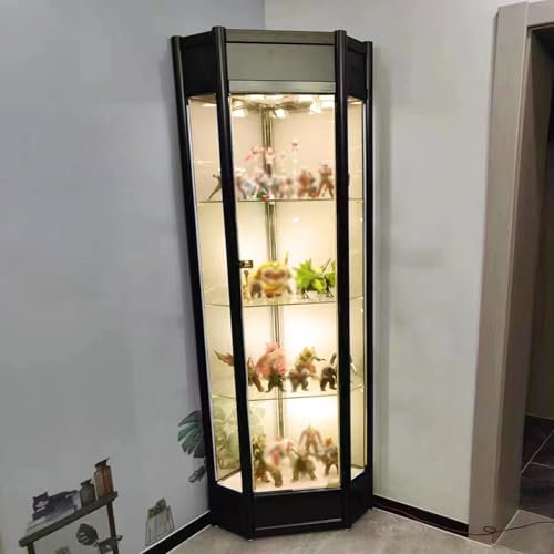 Vitrine d'angle verrouillable pour objets de collection avec lumières - Grand meuble à curio en verre pour figurines - Vin et porcelaine - 180 x 40 x 40 cm