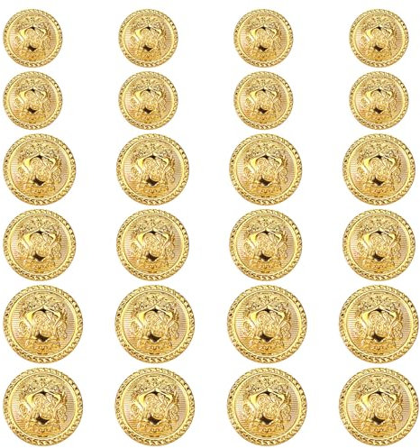 Bremorou 24 Stück Goldene Knöpfe - Kupfer, Rund, Gold, Blazer, Jackenknopf, Trachtenknopf, Metallknopf, Vintage, Antike, Damen, Herren, DIY, Jacke, Uniform, Anzüge, Mäntel
