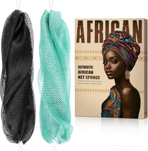 African Net Sponge Authentic - Back Scrub Exfoliating Net Sponge with Knots - 2 Pieces African Bath Sponges for Body Scrubber Exfoliator - Back Washer for Shower Accessories